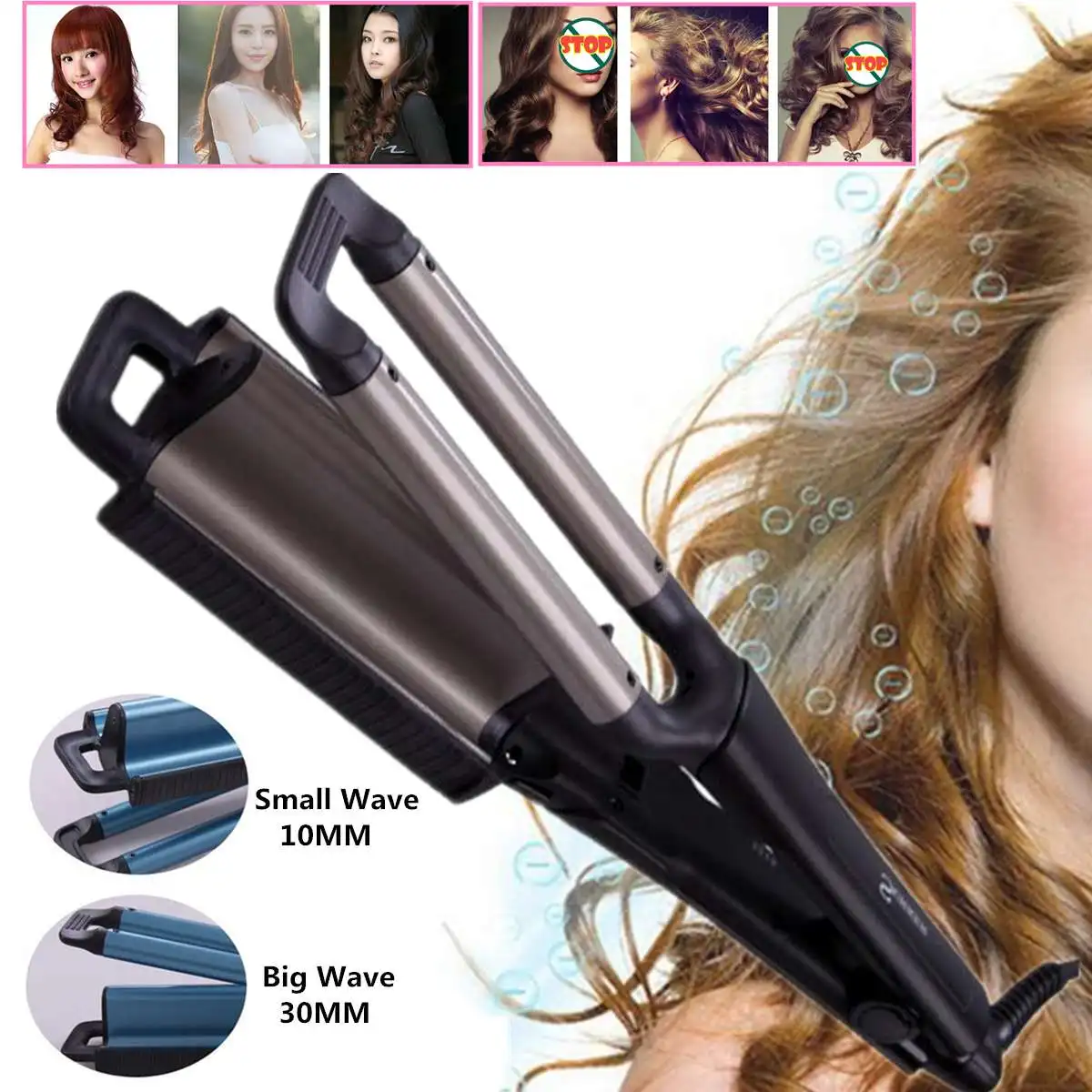 

2 IN 1 Hair Curling Iron 3 Barrels Hair Curler Rollers Ceramic Waver Iron Curling Wave Curling Roller Wand Styling Tools Blue