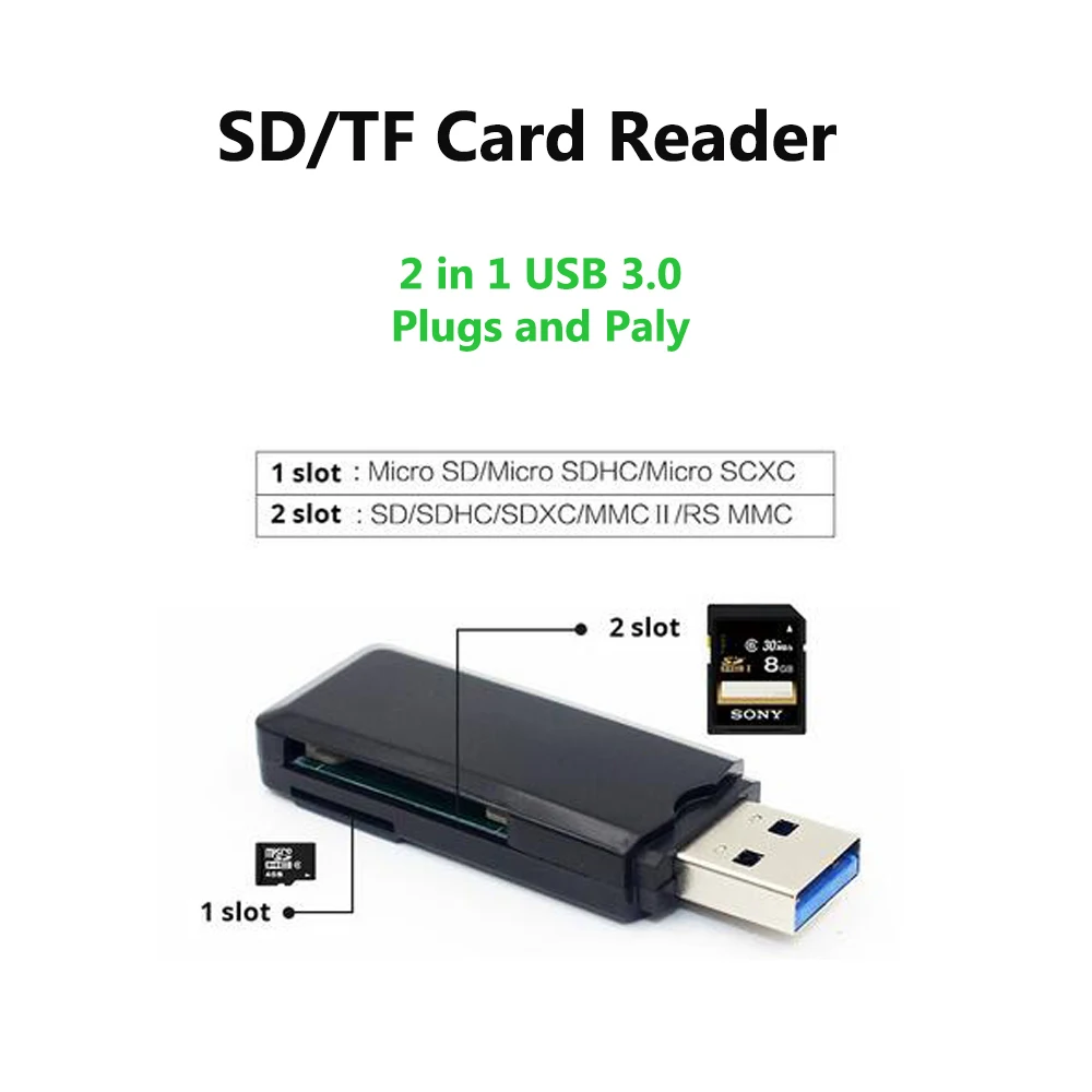 CHYI Портативный Usb3.0 кард-ридер для TF/SD 2 в 1 Micro SD кардридер мини-устройство для чтения карт памяти высокой Скорость Combo Usb 3,0 для ПК
