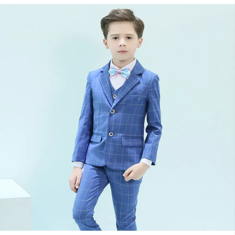 

Boy suits formal light blue plaid children boys tuxedo suit three-piece flower girl dress small suit casual kids formal suits