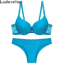 Бюстгальтеры для женщин, комплект нижнего белья, хлопковый бюстгальтер, глубокий v-образный вырез, пуш-ап, комплект бюстгальтер и трусики, сексуальное кружевное белье с вышивкой размера плюс