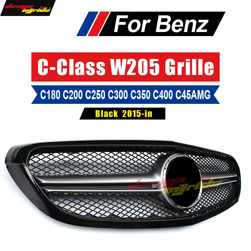 

For Mercedes-Benz W205 Grille AMG-style ABS Black C200 C250 C300 C180 C400 Without Emblem Front Mesh Grille 2015-in natural car