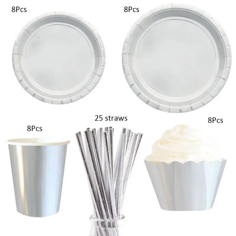 

Disposable Paper Party Supplies Paper Tray Disc Saucer Party Cutlery Set Paper Drinking Straws Paper Cup Cake Wrapper