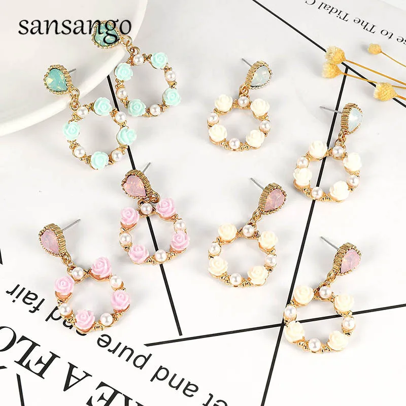 

New Crystal Pearl Bohemian Geometric Pineapple Rabbit For Women Korea Personality Round Dangle Earrings Statement Jewelry Gift