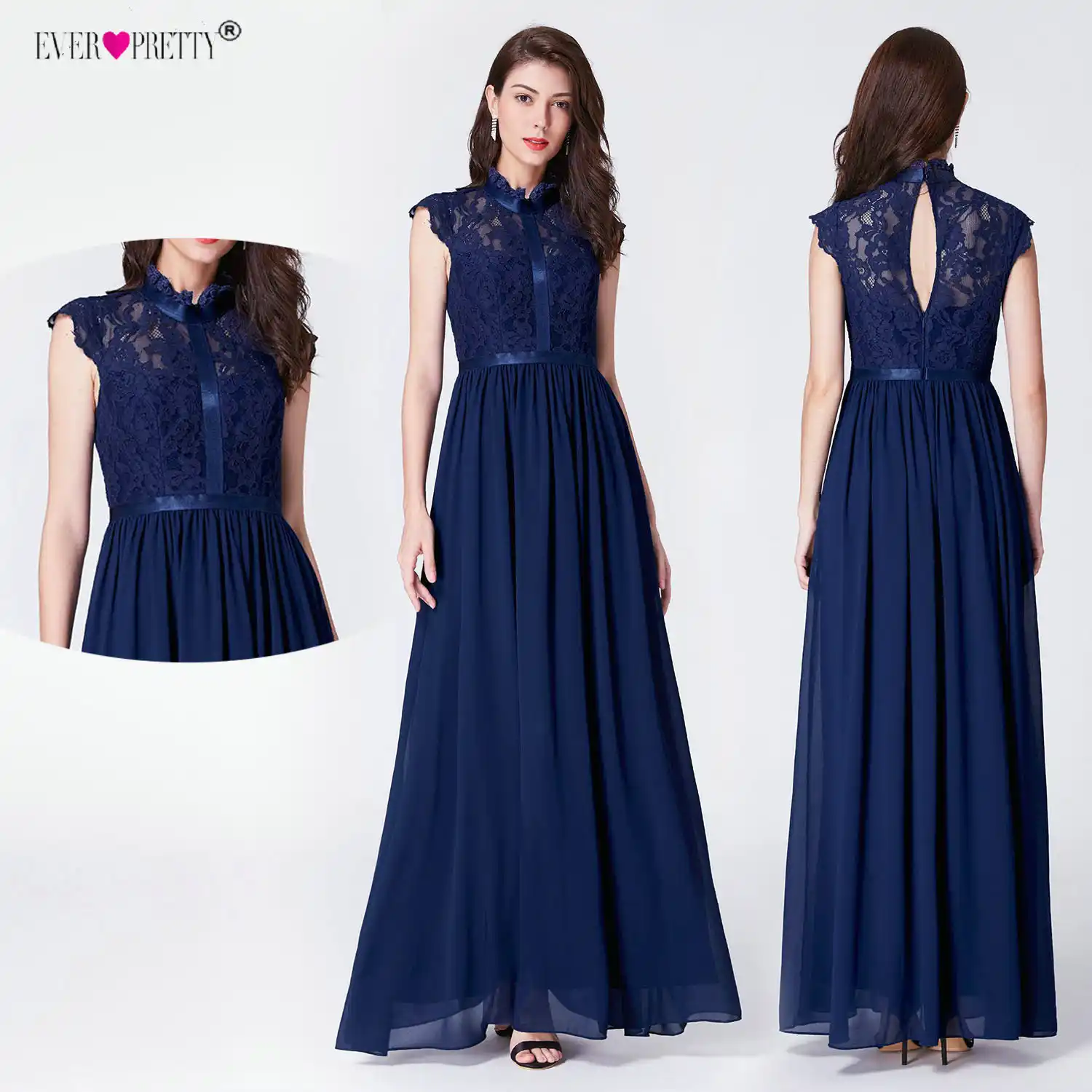 Navy Blue Lace Plus Size Prom Dresses 2019 Ever Pretty Ez07696