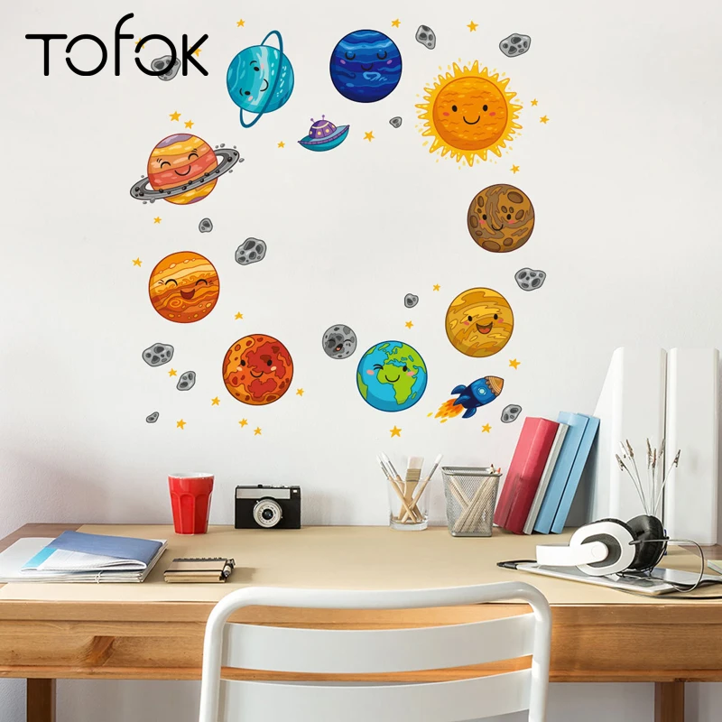 Tofok космическая планета настенная наклейка мультфильм земля солнце Jupiter детская