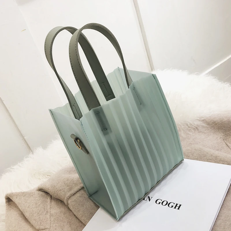 

[BXX]2019 Spring Summer Woman New Pink Color Double Handles High Capacity Single Strap PVC Shoulder Bag All Match LM301