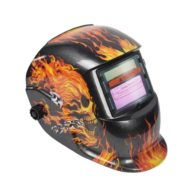 

Helmet Shield Visor Solar Welding Auto Varnishing Mask Replacement Head Mounted Automatic Dimming Feature With Red Fire Skull