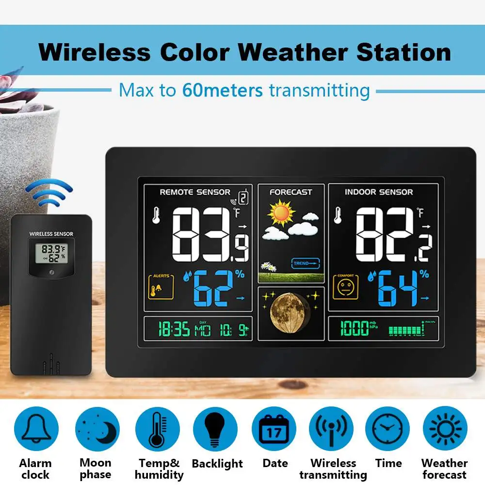 

Wireless Color Digital LCD Display USB Outdoor Barometric Pressure Weather Station Hygrometer Thermometer Instruments Clock