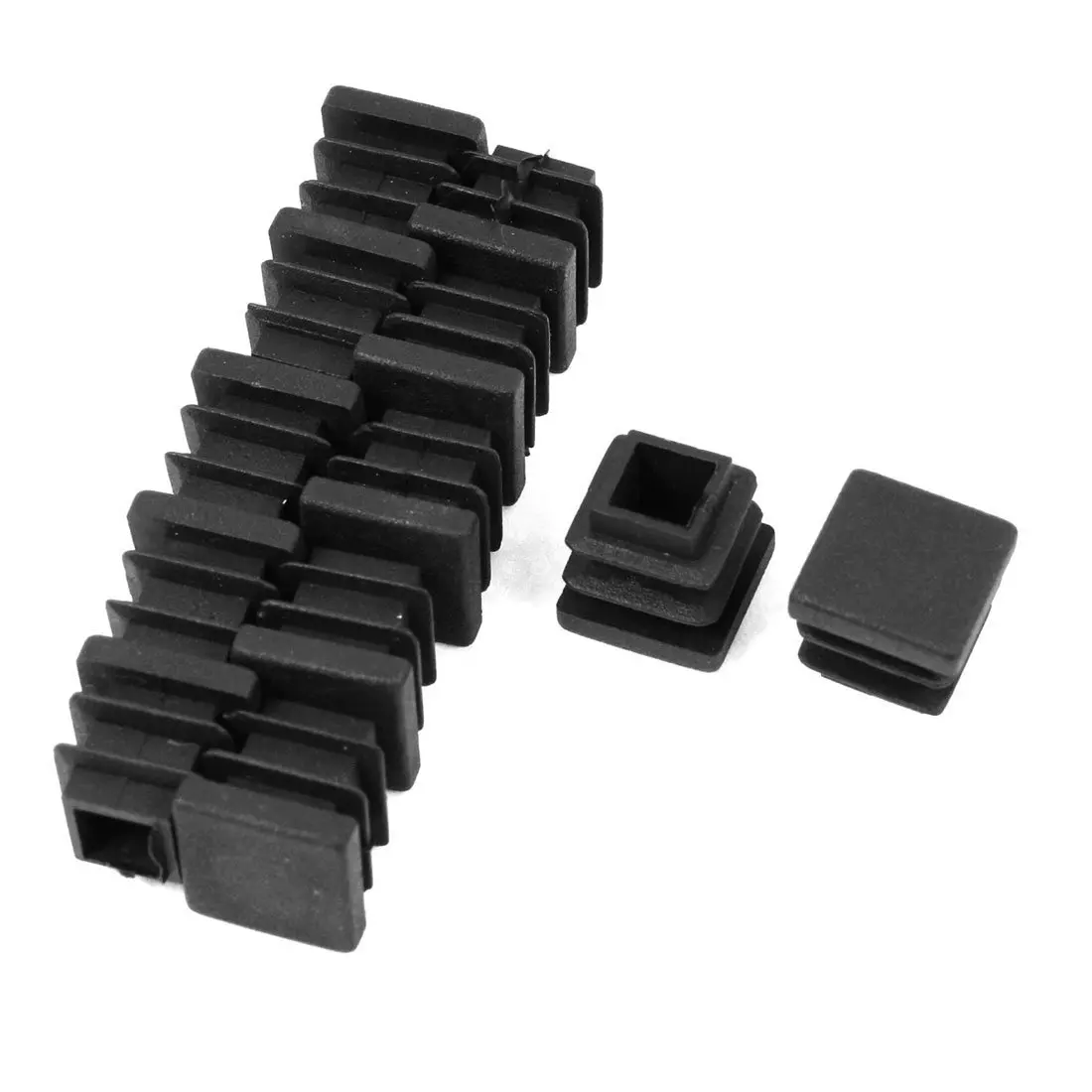

12 Pc 16mm x 16mm Square Striated Plastic Table End Plugs Inserted Tube Black