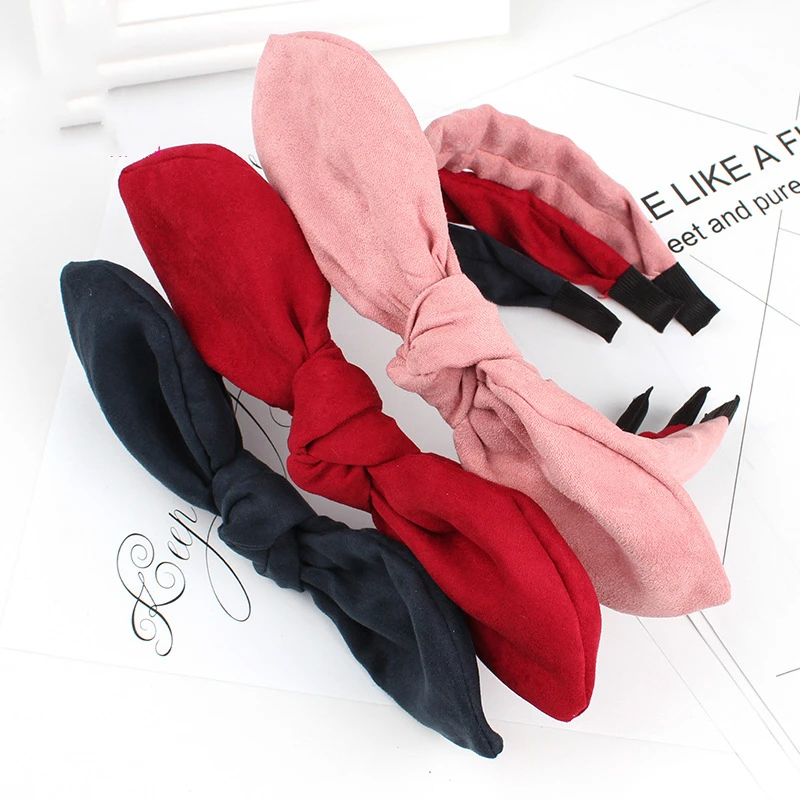 

Women suede solid color Head Band Hairband Hair Hoop Girls Cute Cross Bowknot Headband Bezel Hair Accessories 2019 New