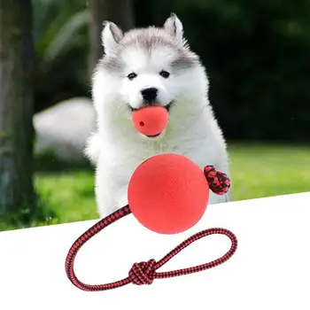 

6cm Solid Rubber Ball Dog Bite Chew Play Toys Pet Balls Tug Toy Silicone Chasing Balls with Rope Handle Dog Products
