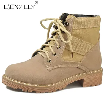

Lsewilly Round Toe Ankle Boots For Women Lace up Black Color Female Martin Boots Classic Style Women Shoes Size 33-44 E334