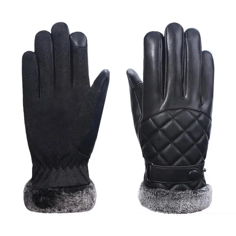 

Men's Leather Gloves Winter Motorcycle Plus Velvet Thicken Warm Breathable For Cycling Electric Car Touch Screen Cotton Mitts