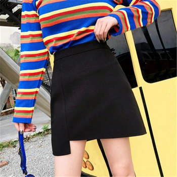 

Women Black Package Hip Skirt Female Casual A-Line Slim High Waist Mini Skirts 2019 Korean Ladies Solid Color Above Knee Skirts