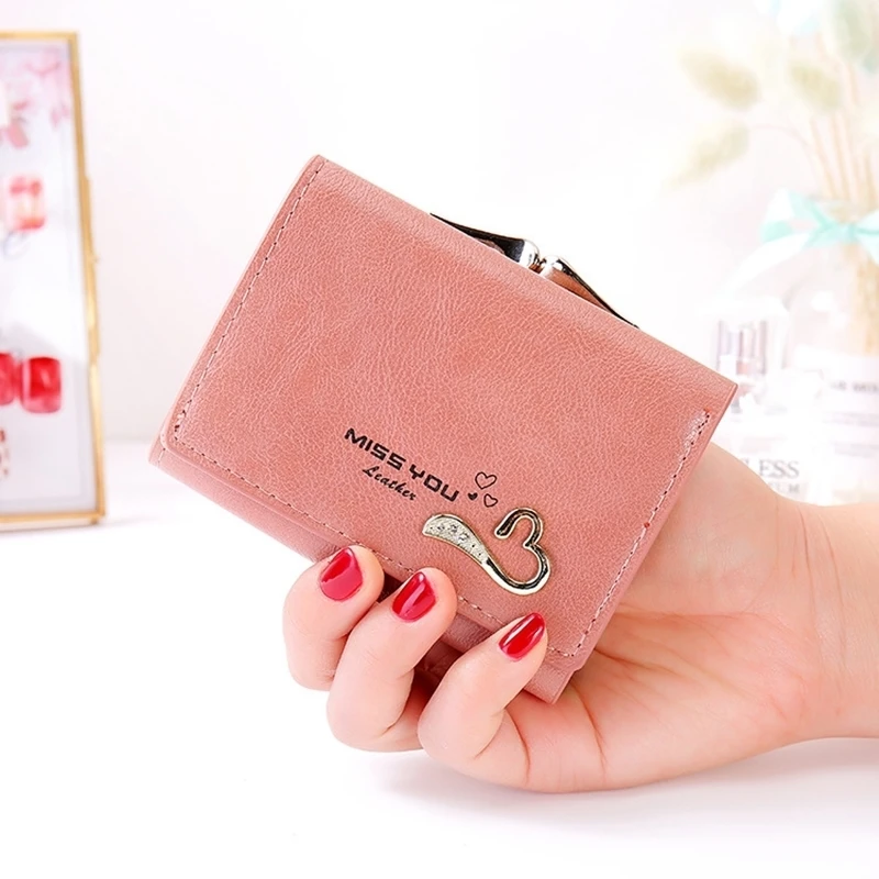 

Korean Short Ladies Clip Bag Solid Color 3 Fold Small Wallet Mini Wallet Card Bag Purse Leather Small Wallet