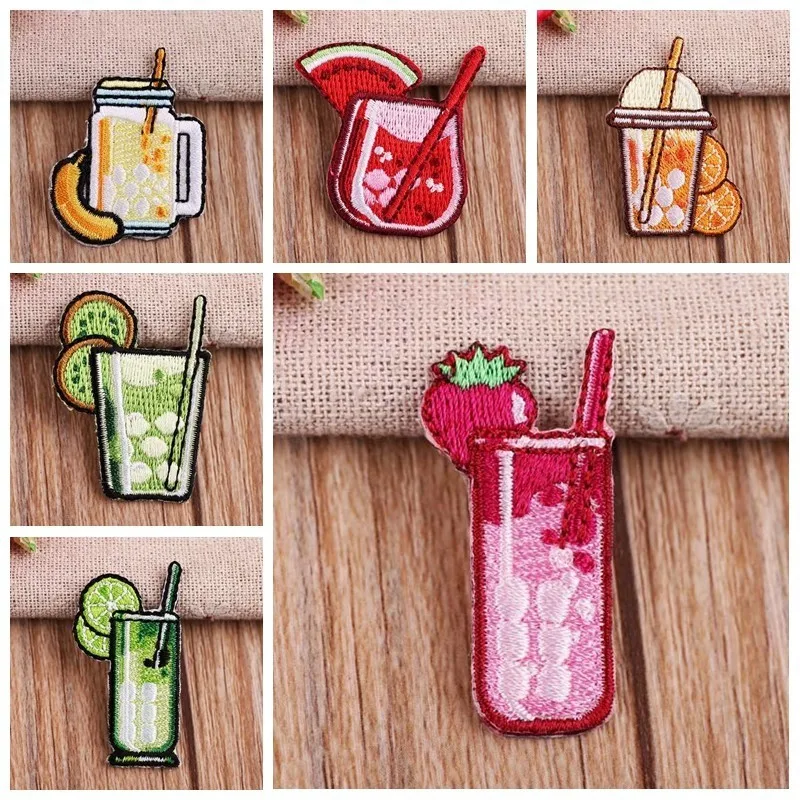 

Cartoon Fruit Juice Patch Embroidered Ironing Stickers Patches For Clothes Iron On Patches Watermelon Orange Juice Parches Decor