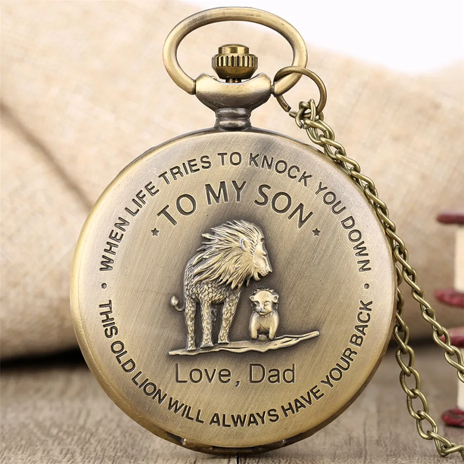 To My Son Theme Pocket Watch Bronze Necklace Chain Gifts for Kids Lion