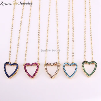 

10PCS ZYZ334-5971 Cubic Zirconia Setting Heart Pendant Necklace, Mix Color CZ Heart Pendant, Women Jewelry