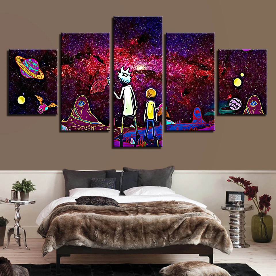 

Canvas Painting Wall Art HD Prints 5 Pieces Rick And Morty Pictures Modular Universe Planet Abstract Poster Home Decor Framework