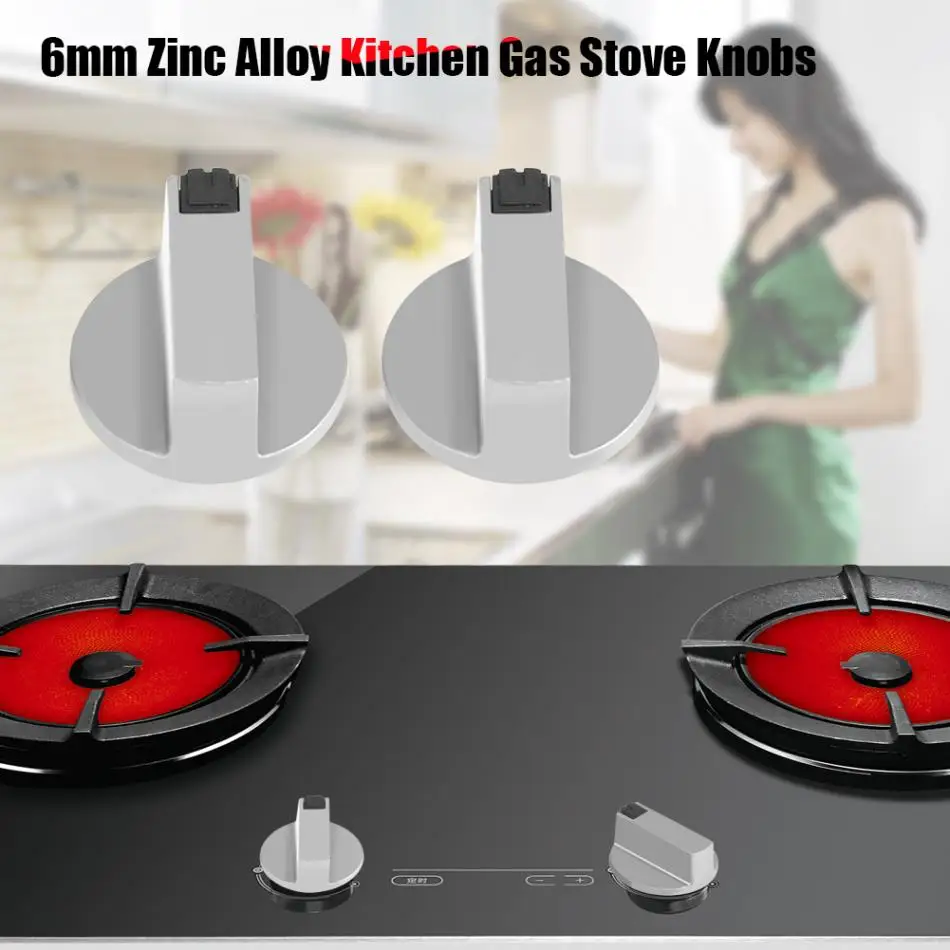 

2Pcs Silver Gas Stove Knobs Zinc Alloy Cooker Oven Control Knobs Hob Cookware Parts Kitchen Cooker Switch Control 6mm
