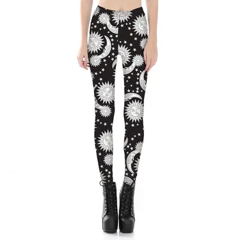 

Sun Star Moon 3D Print Fitness Leggings Women Black Color Sexy Leggings High Waist Elastic Slim Leggings Plus Size Leggins