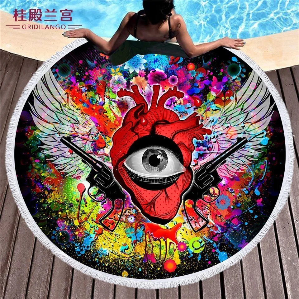 

GRIDILANGO Fantasy Eyeball Round Beach Towel For Adult Quickly Absorbtable Swimming Travel Outdoor Home Yoga Mat Bath Towel