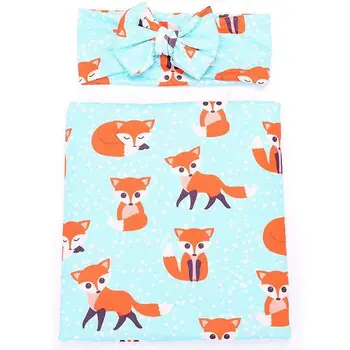 

Newborn Baby Swaddle Receiving Blankets with Hospital Headband Value Set fox