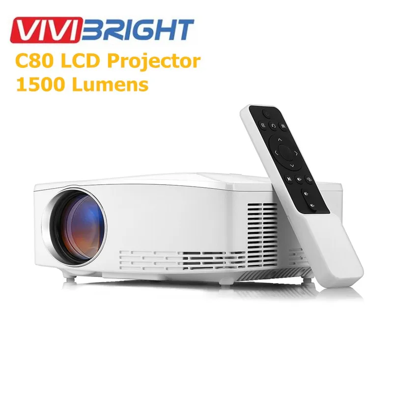 

VIVIBRIGHT C80 LCD Projector Home Theater 1500 Lumens 1280 x 720P support PC/laptop/tablet/smartphone/USB Portable Projector