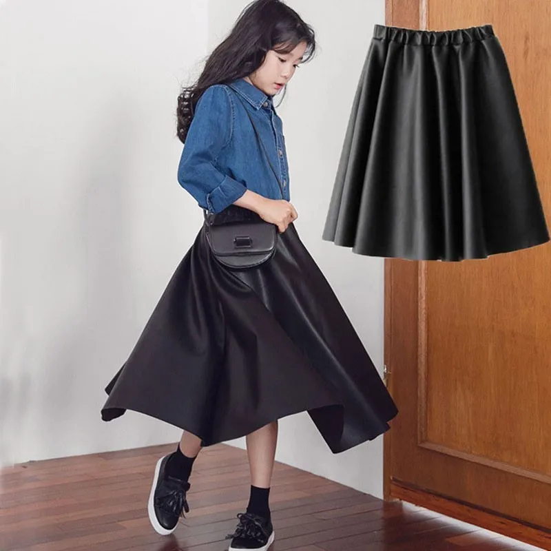 PU Leather Teenage Girls Skirts For School Black Toddler Skirt Kids