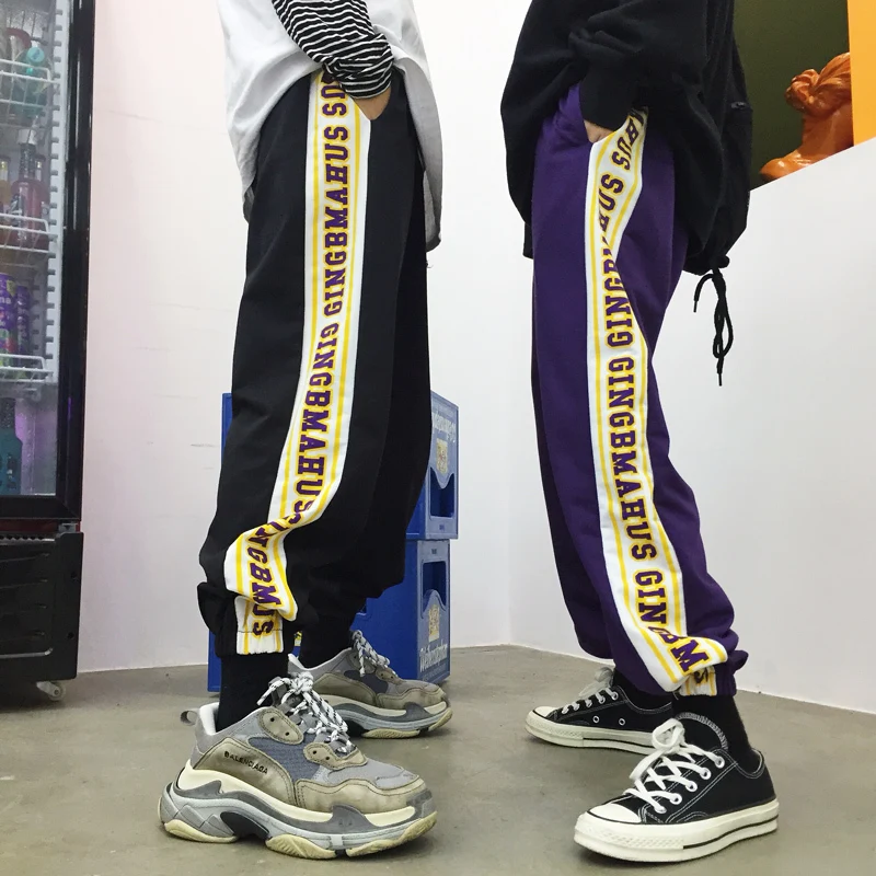 Men's Trousers 2019 Summer New Loose Stitching Letters Trousers Beam Feet Nine Pants Students Personality Casual Men's Clothing