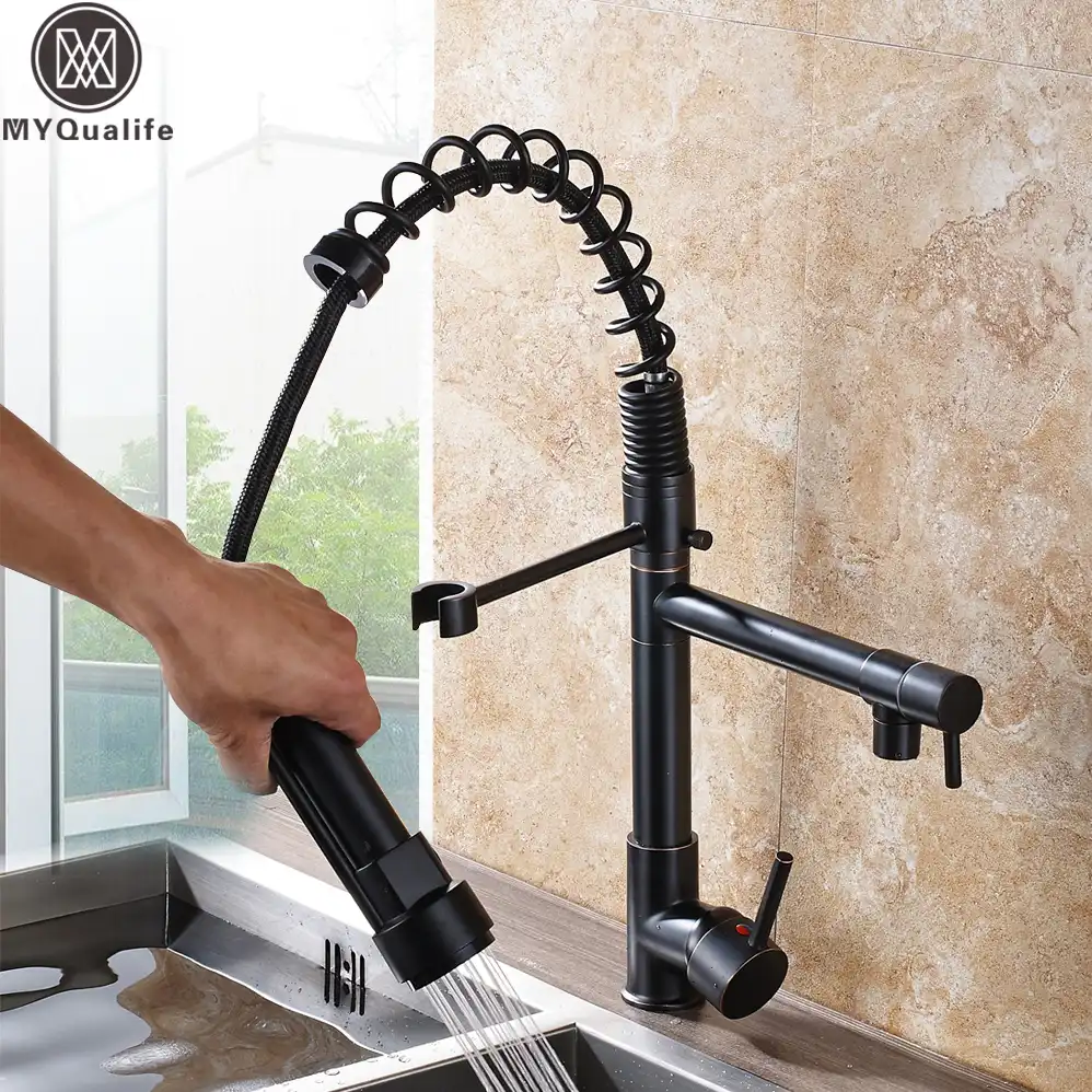 Black Kitchen Sink Faucet Dual Swivel Spout Kitchen Mixer Tap
