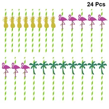 24 шт кокосовое дерево фламинго и ананасы бумажные одноразовые трубочки Экологически чистая питьевая бумага пипетки трубочка для коктейля Питьевая солома