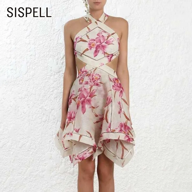 

SISPELL Summer Sleeveless Off Shoulder Backless Women Dress Bandage Bow Asymmetrical Hollow Out 2019 Dresses Female Fashion New