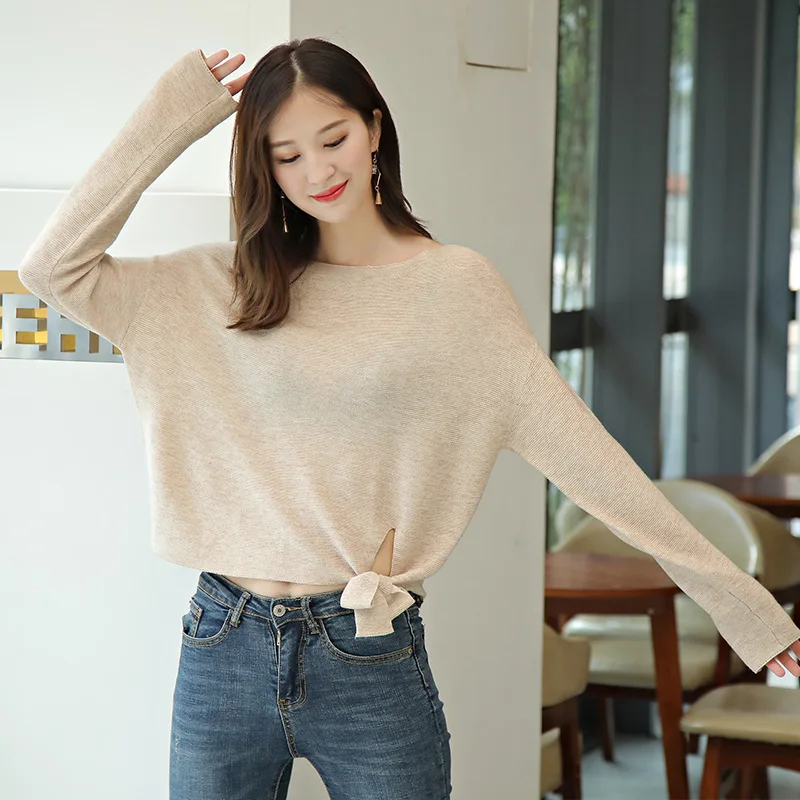 2019 Spring New Style Women Batwing Sleeve Wool Bottoming Shirt Lazy Boat/Bateau Neckline Loose Women Thin Jumpers 2019 Spring New Style Women Batwing Sleeve Wool Bottoming Shirt Lazy Boat/Bateau Neckline Loose Women Thin Jumpers