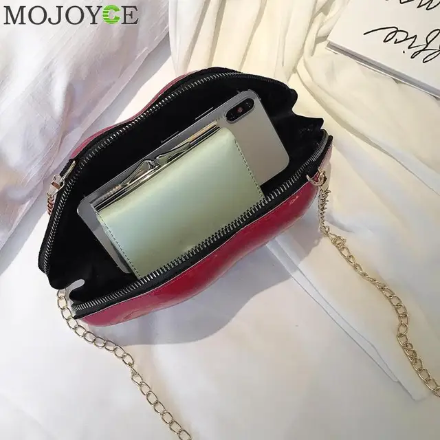 Lips Shape PVC Handbags Solid Zipper Shoulder Bag Crossbody Messenger Phone Coin Bag Evening Party Clutches Bolsas Feminina Saco 5