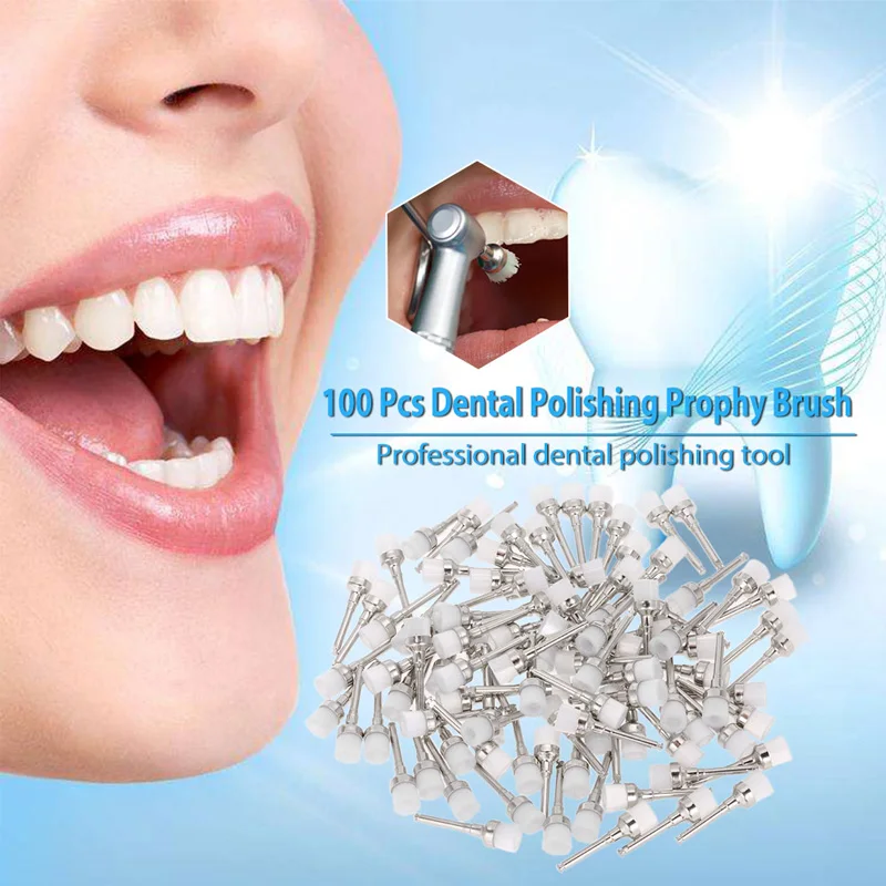 

2019 100 Pcs Dental Prophy Polishing Brushes Removal Stains Tooth High Shine Nylon Polisher Prophylaxis Dentist Materials Tools