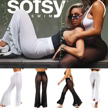 

2019 New Women Sexy Beach Mesh Sheer Bikini Cover Up Swimwear Bathing Pants Trousers Sale