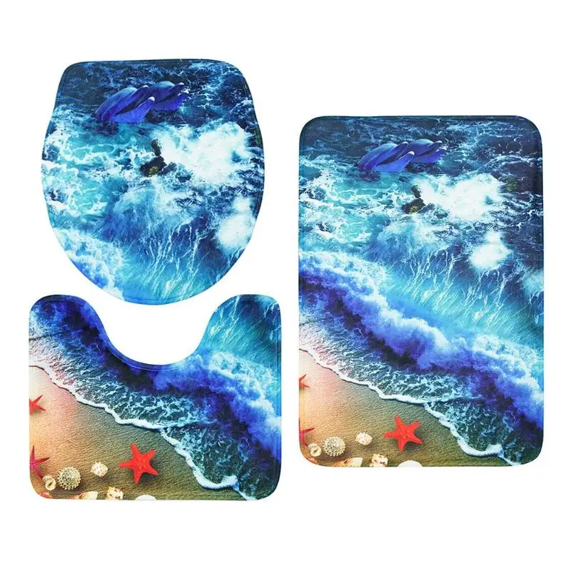 3 Piece Bath Mat Ocean Underwater World Non Slip Bathroom Mat Set Coral