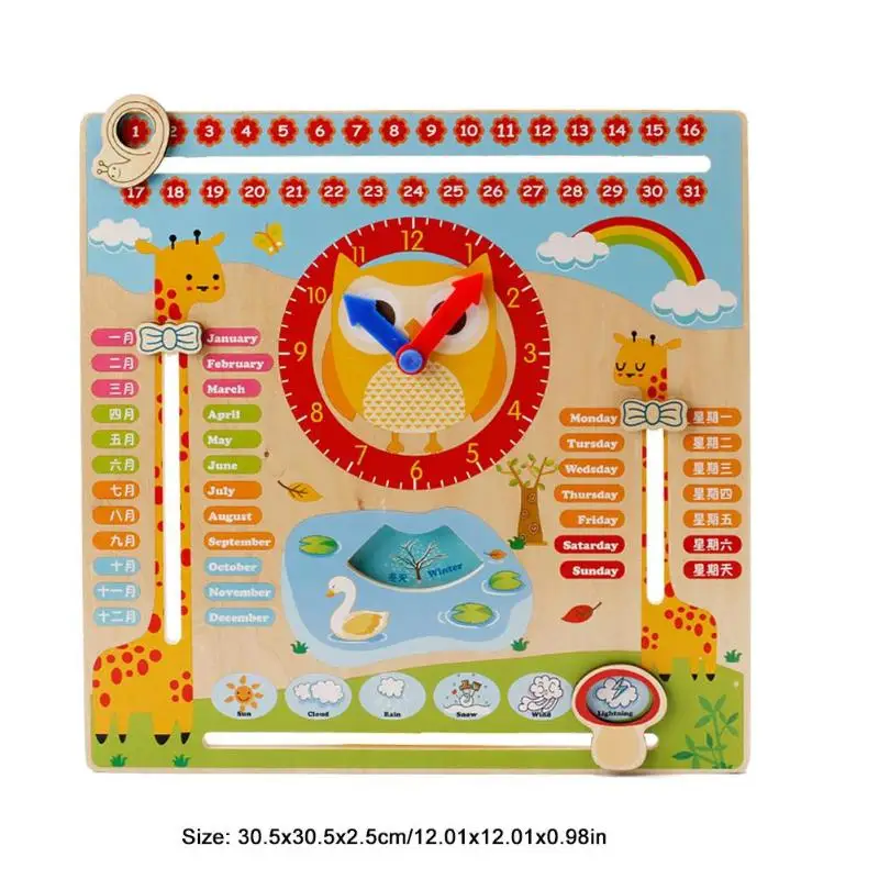 

Wooden Calendar Clock Puzzle Board Kids Cartoon Pattern Week Dates Display Toy Children Calendar Weather Season Clock Puzzle Toy