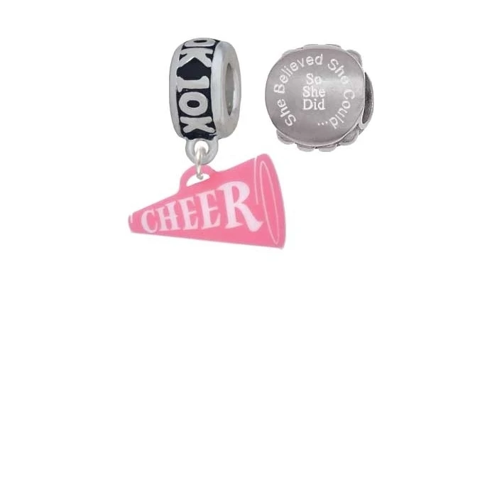 Acrylic 3/4" Pink Cheer Megaphone 10K Run She Believed She Could Charm