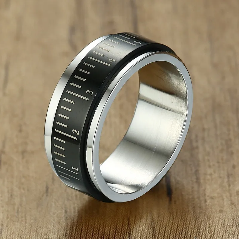 

Wholesale Fidget Spinner Ring Stainless Steel Black 8mm Ruler Spinning Biker Men Rings Anxiety Worry