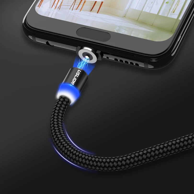 USLION كابل مغناطيسي 1 m المصغّر USB نوع C كابل لسامسونج S10 S9 S8 Xiaomi هواوي LED المغناطيس كابل شاحن الهاتف المحمول USB C