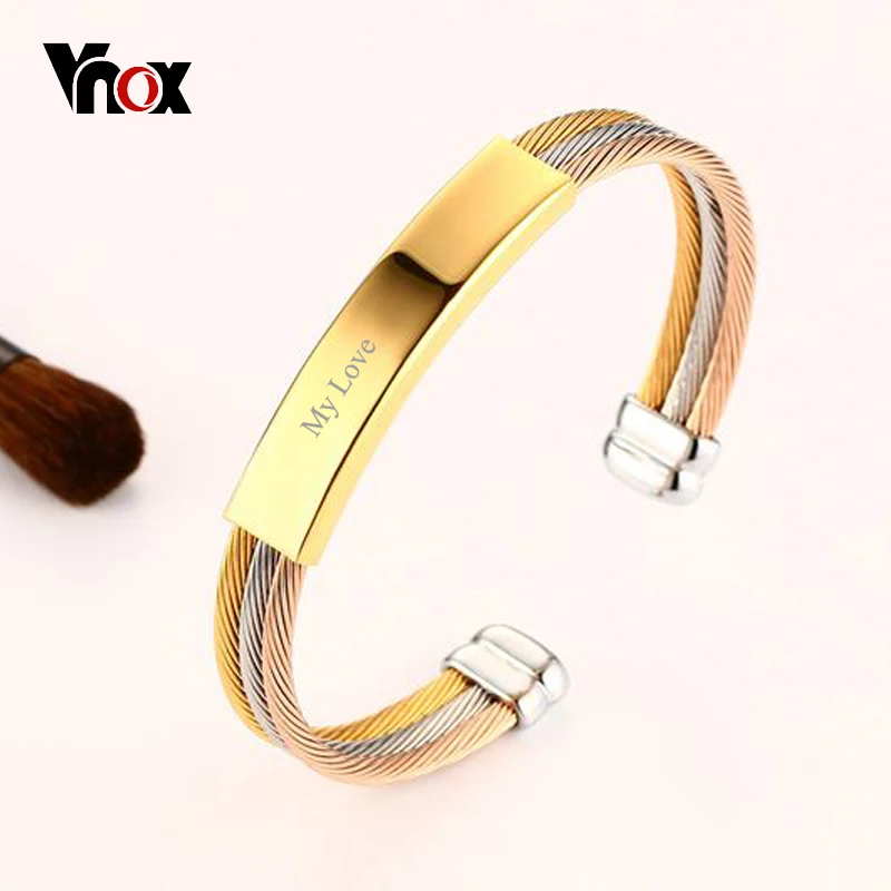 

Vnox Free Engrave Customized Name Date 3 Colors Cuff Bracelet Twisted Rope Wia Bracelets bijoux for Women,Gift for Her Him