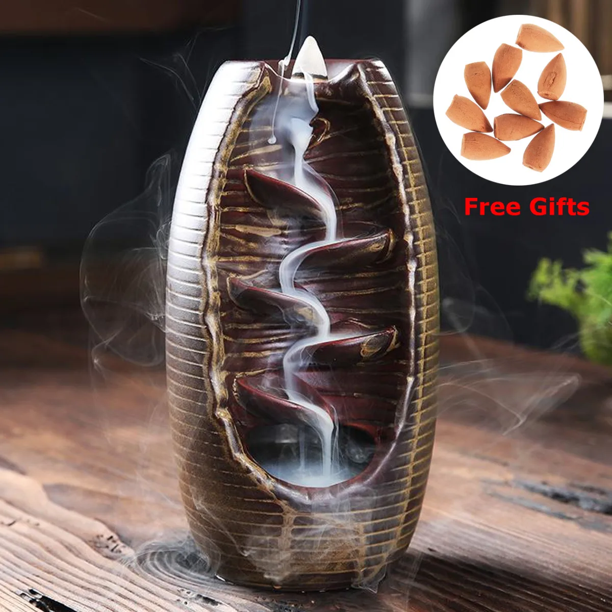 

Backflow Incense Burner Ceramic Aromatherapy Furnace Smell Aromatic Home Office Incense Road Crafts Tower Incense Holder