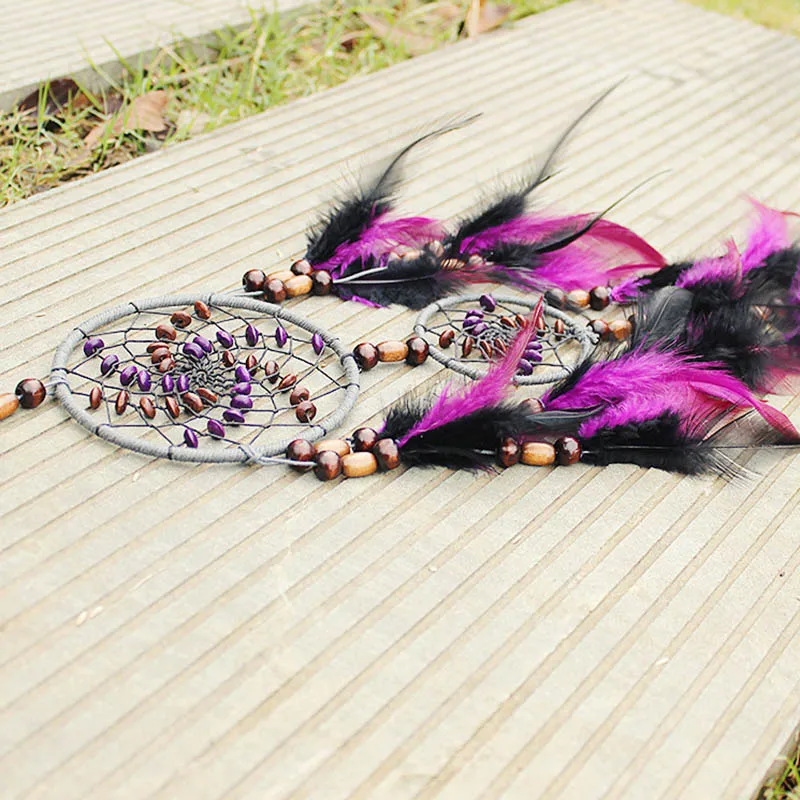 Ручной работы два кольца фиолетовый перо кулон в виде Ловца снов большой Ловец снов домашний кулон
