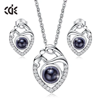 

CDE 925 Sterling Silver Jewelry Set Cubic Zirconia Mother's eye 100 Languages Necklace Earrings Set Woman Exquisite Gift