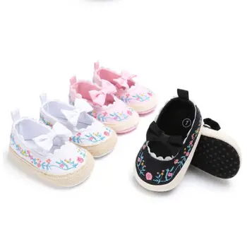 

Newborn Baby Girl Soft Sole Fashion Cute Shoes Canvas Crib Shoes Bowknot Anti-slip Sneaker Prewalker 0-18M