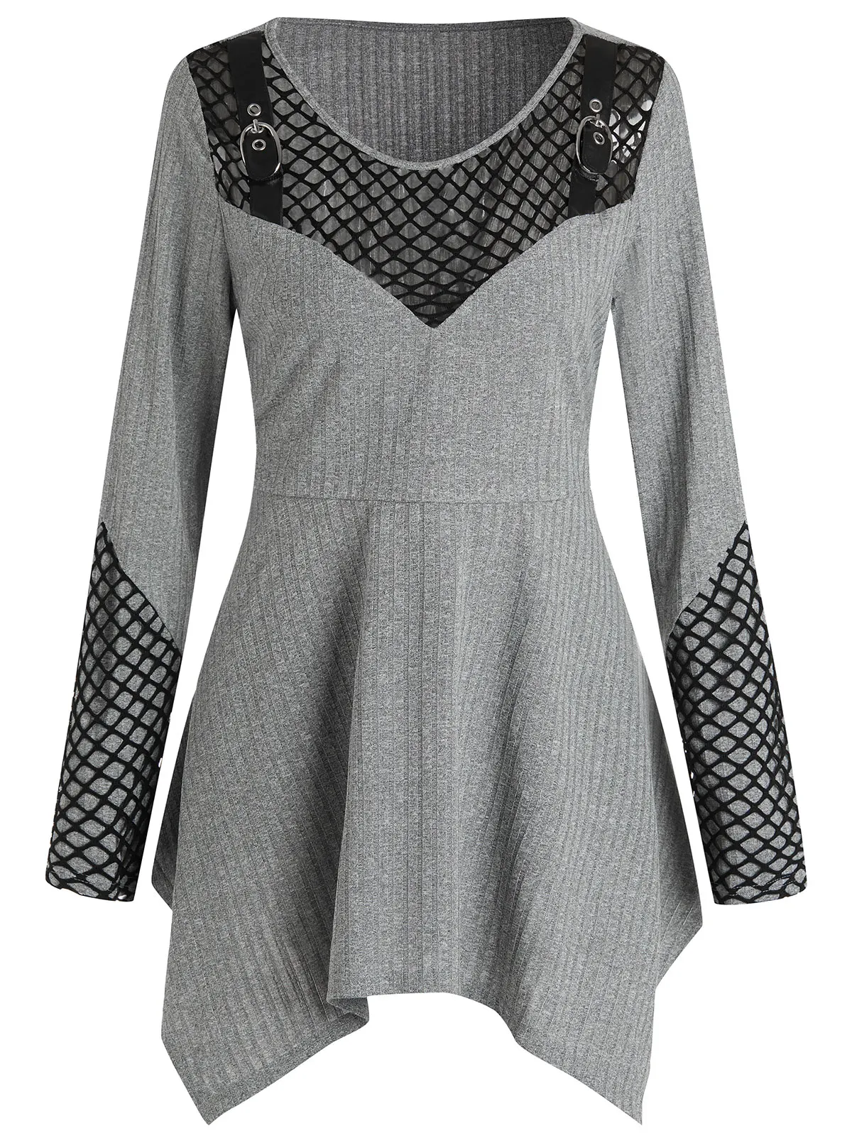 

Plus Size Fishnet Panel Asymmetrical T-shirt