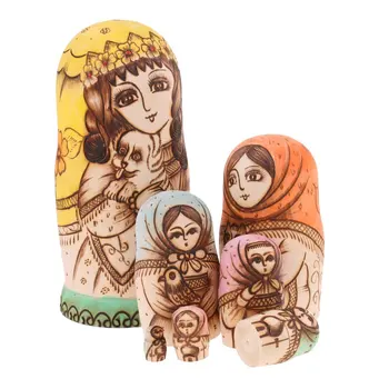 

7pcs Wooden Russian Nesting Dolls Handmade Painted Matryoshka Dolls Decoration Toy Christmas Birthday Gift for Children Adults