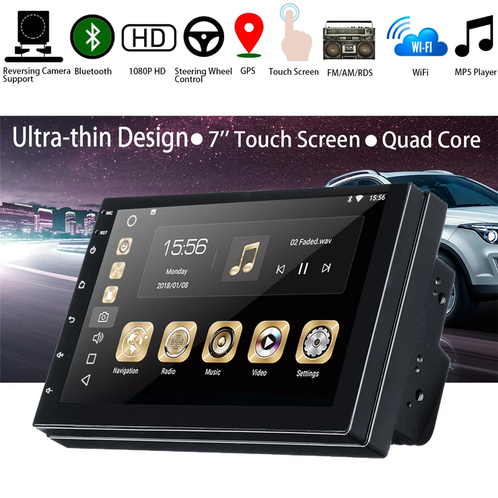 

Car Multimedia Player 7'' for Android 8.0 2 DIN Car Stereo HD Screen Universal Bluetooth WIFI GPS Nav Quad Core MP5 Player